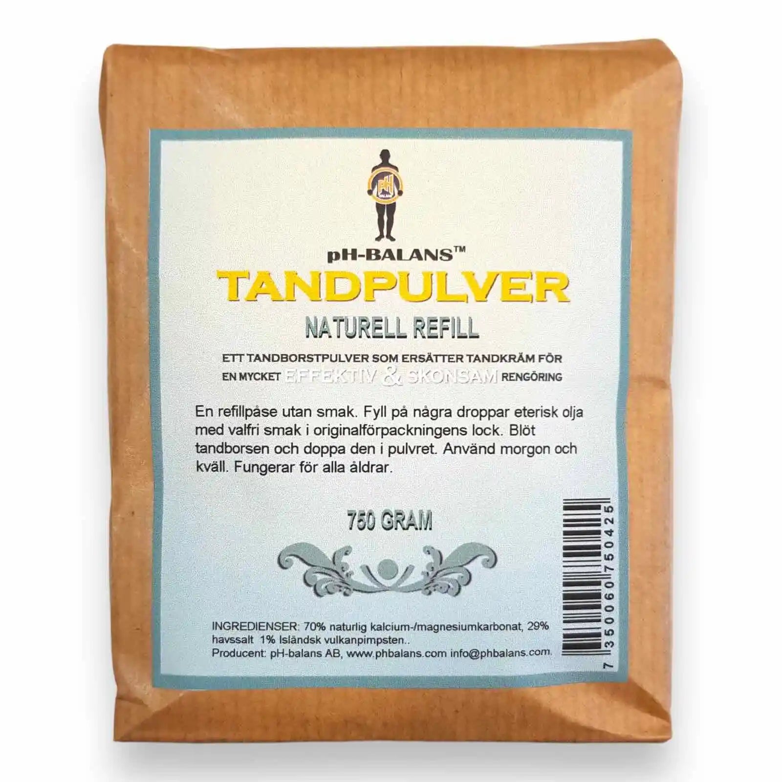 Tandpulver refill naturell 750 g från pH-Balans